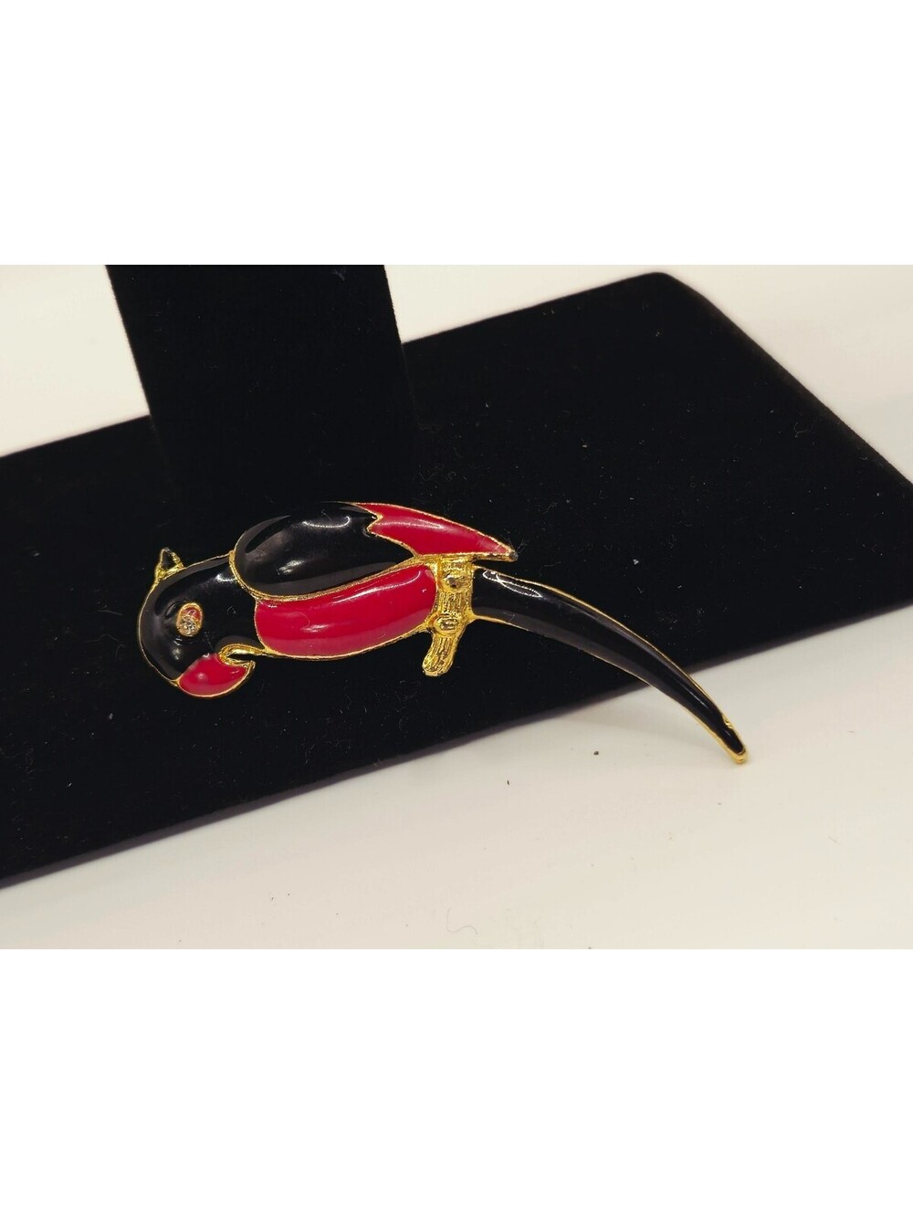 Vintage gold Tone Red Enamel Cloisonne Parrot Brooch